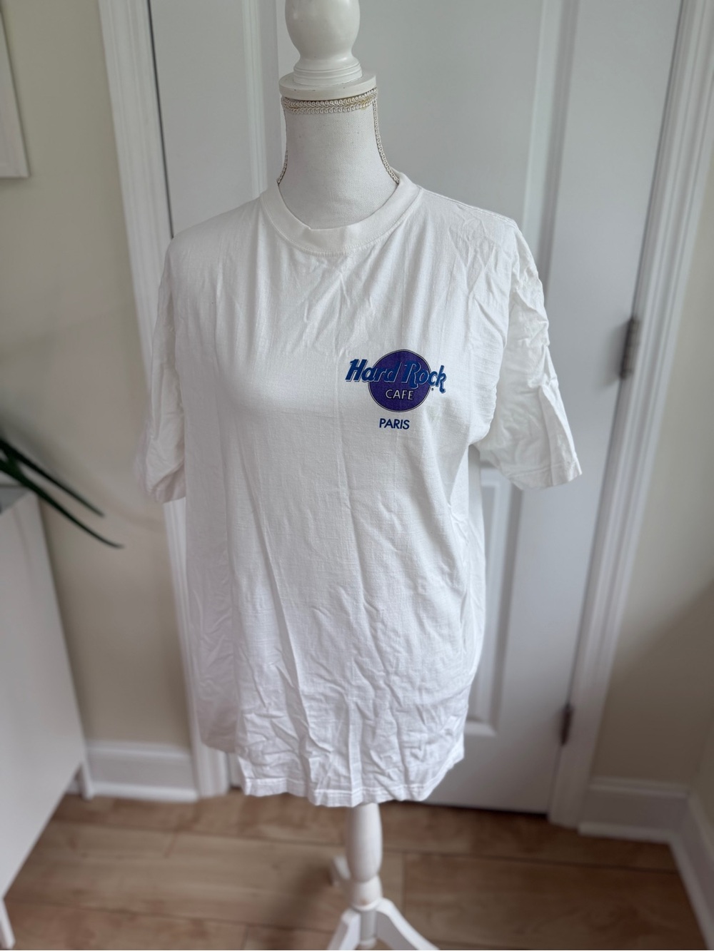 Vintage Hard Rock Cafe White T-Shirt with Blue Paris Logo
